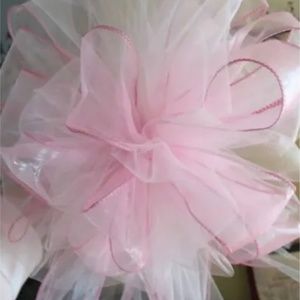BEAUTIFUL LARGE PINK ORGANZA BOW WITH WHITE TULLE